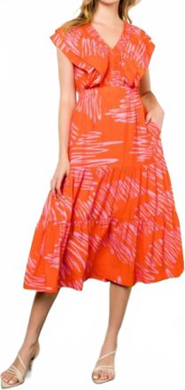 THML Clothing Flutter Sleeve Tiered Maxi Dress In Crimson