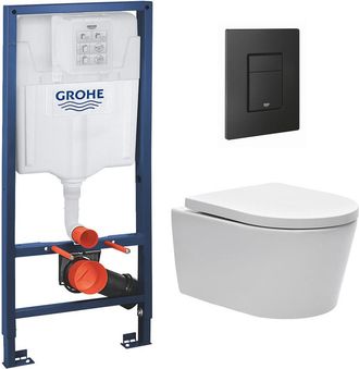 GROHE Bastidor Rapid Sl + Inodoro Sin Brida Swiss Aqua Technologies + Placa De Accionamiento Negro Mate (rapidsl-satrimless-kf0) - Grohe
