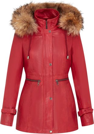 Infinity Leather Womens Red Warm Hooded Parka Jacket-Northwich Lamb Leather - Size 14 UK
