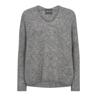 Mos Mosh V-hals Gebreid Grijs Melange - Dames - V-hals truien - Grijs - L - Truien & Vesten