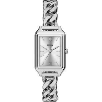 Fossil Raquel Tank Curb Chain Bracelet Watch, 23mm x 38mm in Silver at Nordstrom
