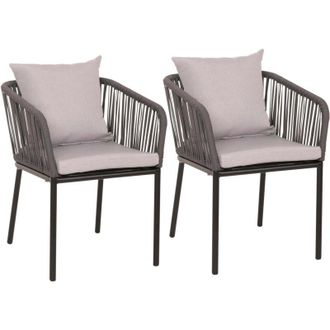 Hhg non utilizzato] Set di 2 sedie da giardino 616, poltrona da esterno, in alluminio intreccio corda, antracite cuscini grigio chiaro