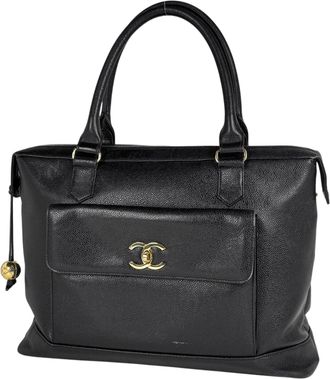 Chanel Black Grained Calfskin Tote Bag (Pre-Owned)
