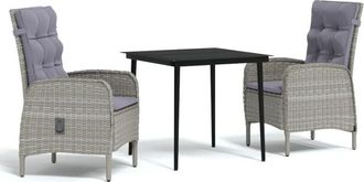 vidaXL Vidaxl - Juego De Comedor De Jard&iacute;n 3 Piezas Con Cojines Gris Y Negro