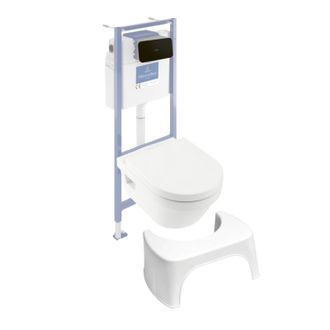 Villeroy & Boch Pack Inodoro Sin Reborde Villeroy Et Boch Architectura Con Asiento + Estructura De Soporte De Suelo Y Pared Viconnect Pro + Placa Negra Mate + Taburet