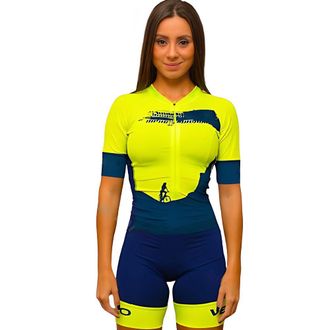 Generic 12 Colors Womens Purple Short Sleeve Female Cycling Suit Woman Jumpsuit Cycling Clothing Triathlon Shorts XS-4XL, Yellow 4, Medium