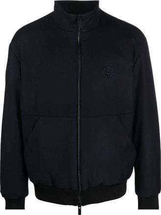 Giorgio Armani Elegant Blauw Blouson Jack - Heren - Bomber jackets - Blauw - 2XL - Wol - Jassen