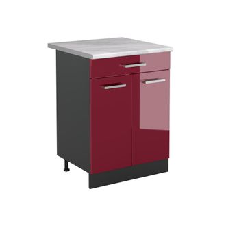 Vicco Mueble Bajo De Cocina R-line, Rojo De Alto Brillo/antracita, 60 Cm Con Caj&oacute;n Encimera M&aacute;rmol, Vicco