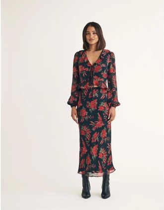 Nobody's Child Womens Lotus Floral Patterned Midi Skirt - Brown - Size: 4 3xs