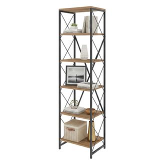 Dmora Dmora - Estante Para Libros Yildun, Estante De Oficina, Porta Libros M&oacute;vil, Biblioteca, 50x30h180 Cm, Roble Y Negro, Con Embalaje Reforzado