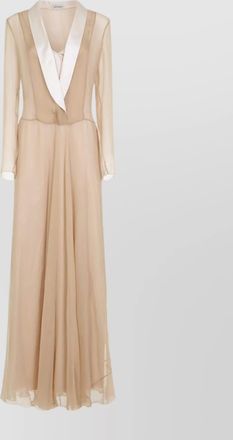 Alberta Ferretti sheer long dress with v-neckline and sleeves