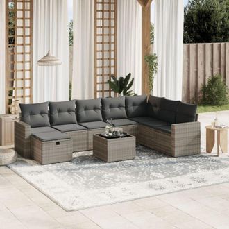 vidaXL Set Muebles Jard&iacute;n 9 Pzas Y Cojines Rat&aacute;n Sint&eacute;tico Gris Claro Vidaxl