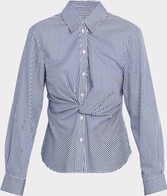 Tanya Taylor Oakley Striped Twist-Front Shirt