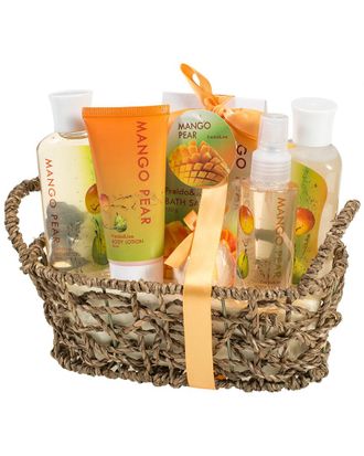 Freida & Joe Mango Pear Spa Gift Set In Antique Woven Basket