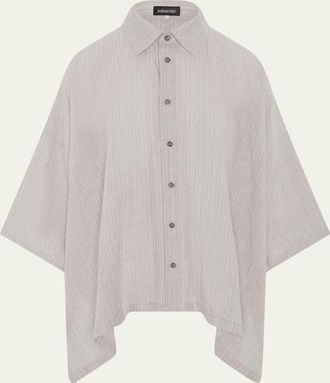 Eskandar Metallic Linen DPS Short Sleeve Shirt With Collar - Mid Plus Length