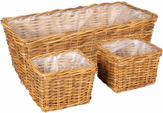 vidaXL Cesta Para Plantas Gendt 3 Uds. Madera Natural Rat&aacute;n Kubu Vidaxl