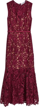 Self Portrait Belted Guipure Lace Midi Dress - Burgundy - 16 (UK16 / XL)