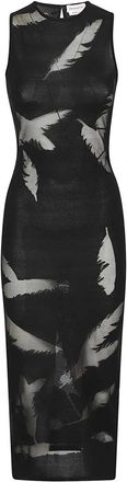 Alexander McQueen Alexander McQueen, Maxi Dresses, female, Black, Size: L Black Sheath Dress with Feather Detail