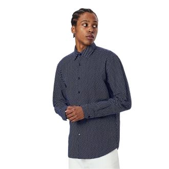 HUGO BOSS Heren Geometrisch Patroon Normaal Overhemd (Donkerblauw)