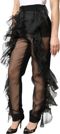 Dolce & Gabbana Black High Waist Tulle Wool Trouser Womens Pants