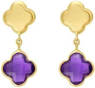 Tresorra 14K Yellow Gold Amethyst Clover Gem Earrings