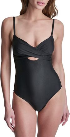 DKNY Keyhole Twist One-Piece Swimsuit in Black at Nordstrom Rack, Size Xx-Large