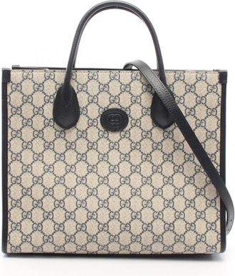 Gucci Ivory Navy Pvc Leather Handbag Tote Bag (Pre-Owned)