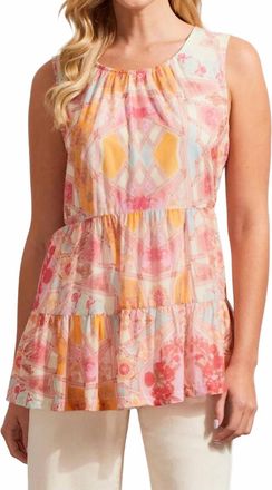 Tribal Taya Tiered Mesh Sleeveless Top In Pink, Light Blue, Vibrant Orange, Cream, Lilac