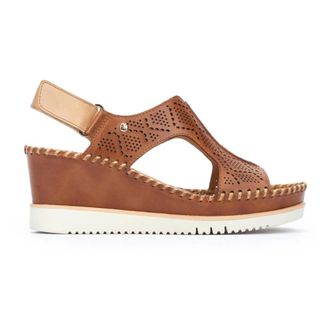 Pikolinos Bruine leren damessandaal - Dames - Sleehakken - Bruin - 40 EU - Leer - Schoenen