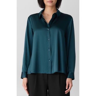 Eileen Fisher Classic Collar Silk Shirt in Alpine at Nordstrom Rack, Size Petite P