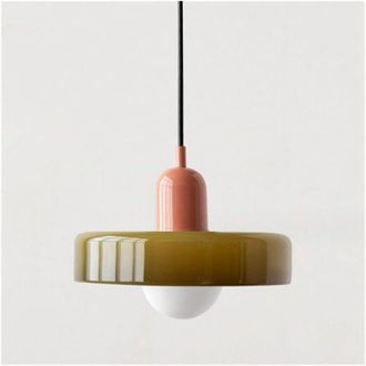 OEM L&aacute;mpara Colgante Colorida De Mediados De Siglo Con Pantalla De Vidrio. Iluminaci&oacute;n Colgante Vintage. L&aacute;mparas Colgantes De Hierro Y Vidrio Para Dormit