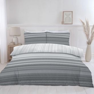 Lewis's Seville Stripe Duvet Set - Grey - Single | TJ Hughes
