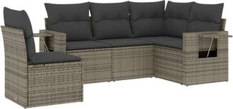 vidaXL Juego De Sof&aacute;s Jard&iacute;n Con Cojines 5 Pzas Rat&aacute;n Sint&eacute;tico Gris Vidaxl