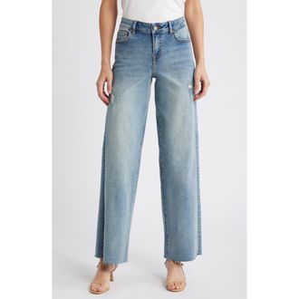 Hidden Jeans Raw Hem Mid Rise Dad Jeans in Medium Wash at Nordstrom, Size 27