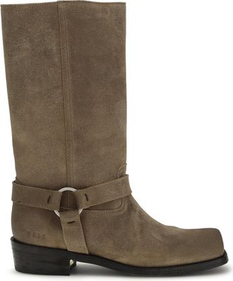 Golden Goose Womens Suede Biker Boots Dark Beige Calf Leather