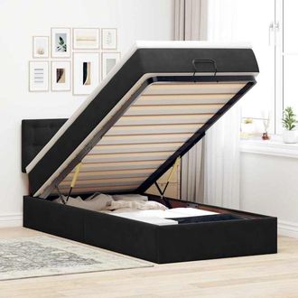 vidaXL Cama Otomana Con Colch&oacute;n Y Luces Led Terciopelo Negro 80x200cm Vidaxl