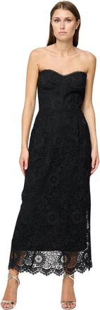 Sabina Mus&aacute;yev Zwarte kanten midi-jurk met bustier - Dames - Feestkleedjes - Zwart - M - Polyester - Kleedjes