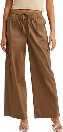 Open Edit Cotton Blend Drawstring Cargo Pants in Brown Teak at Nordstrom, Size Medium