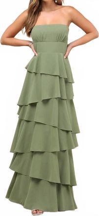 Lulus Gorgeous Essence Strapless Tiered Maxi Dress In Sage