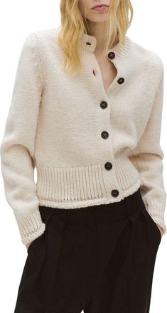 Mango Crewneck Cardigan in Ecru at Nordstrom, Size X-Small