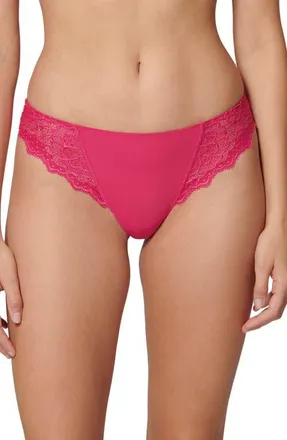 Simone P&eacute;r&egrave;le Caresse Lace Tanga Briefs in Teaberry Pink at Nordstrom, Size X-Small