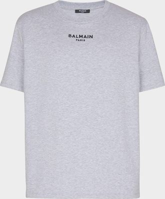 Balmain Mens Embroidered Small Logo Heathered T-Shirt