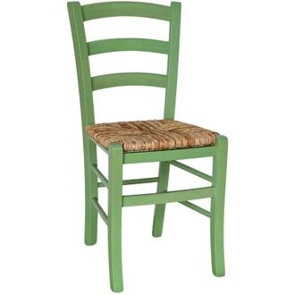 OEM Silla De Comedor Venezia En Madera Barnizada Verde Con Asiento De Paja De Arroz