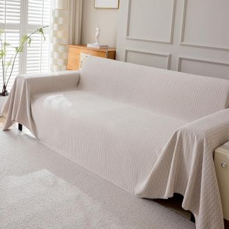 OEM Manta De Chenilla, Manta Jacquard Con Borlas Para Sof&aacute;, Cama O Sof&aacute;, 230 X 280 Cm - Beige