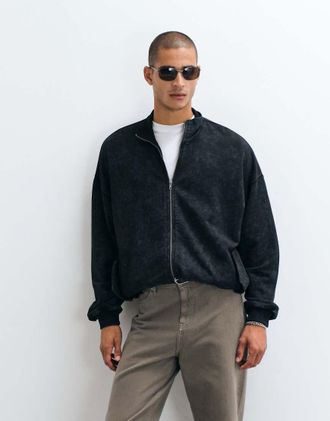 Asos giacca oversize con collo a imbuto e lavaggio acidato nera-Nero