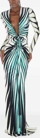 Roberto Cavalli plunging-neckline printed gown - Blue