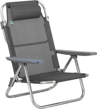 Trade Shop Trade Shop - Sedia Sdraio Spiaggina Pieghevole 5 Posizioni In Alluminio Textilene Con Braccioli Cuscino - Grigio