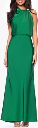 Betsy & Adam Clasp Detail Satin Gown in Emerald at Nordstrom, Size 2