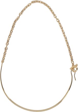 Ferragamo Gold Curved Bar Bar Charm Brass Necklace