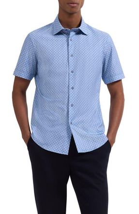 Bugatchi Miles OoohCotton Medallion Print Short Sleeve Button-Up Shirt in Air Blue at Nordstrom, Size Xxx-Large